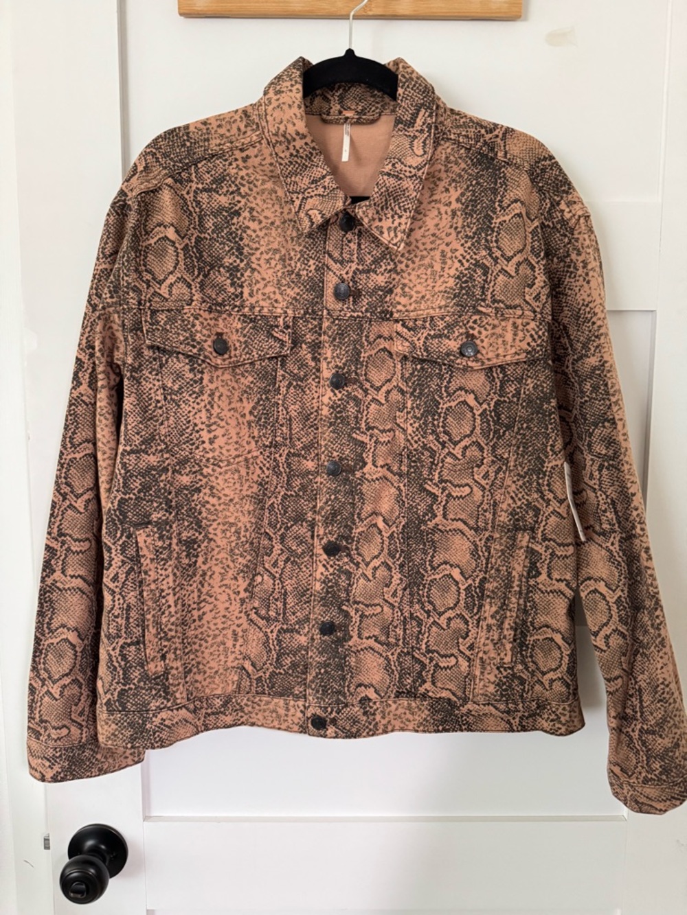 Free People Snake Print Denim Jacket